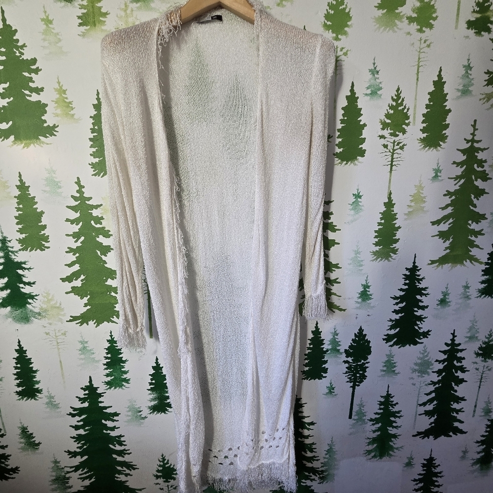Chic Cream Open-Front Long Stretch Cardigan